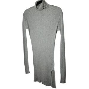 Helmut Lang Gray Turtleneck Long Sleeve Ribbed Knit Mini Dress Longline Top Med